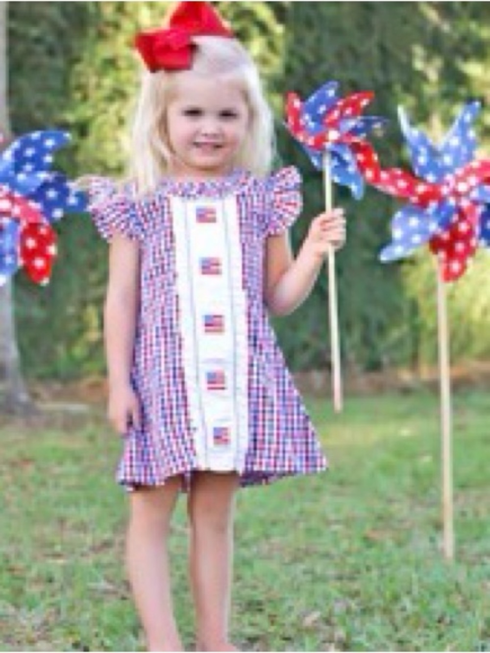 Girls Red, White & Blue Plaid Casual Dress